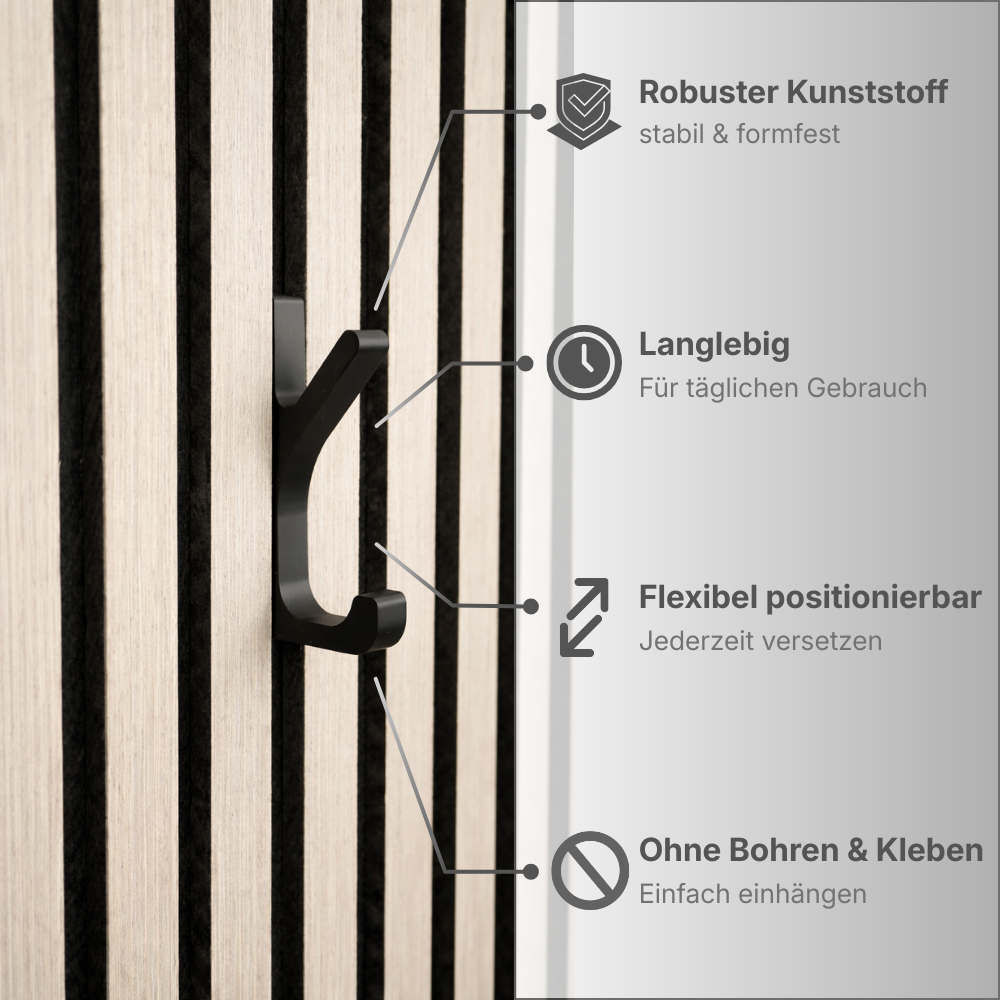 Kleiderhaken Click-System für Akustikpaneele – 5 Designs
