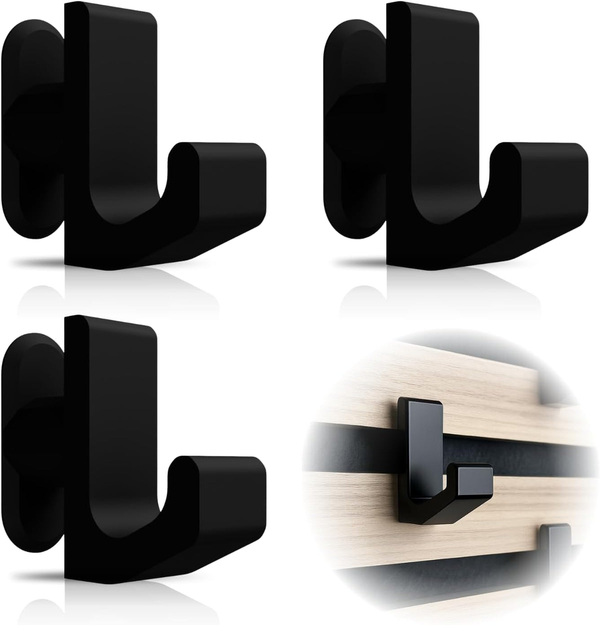 Kleiderhaken für Akustikpaneele & Lamellenwand – Horizontale Ausrichtung – 3er Set – Montage ohne Bohren – Garderobenhaken Holzpaneele | 13mm & 15mm | Für Jacken, Taschen & Basecaps (13 mm, eckig)