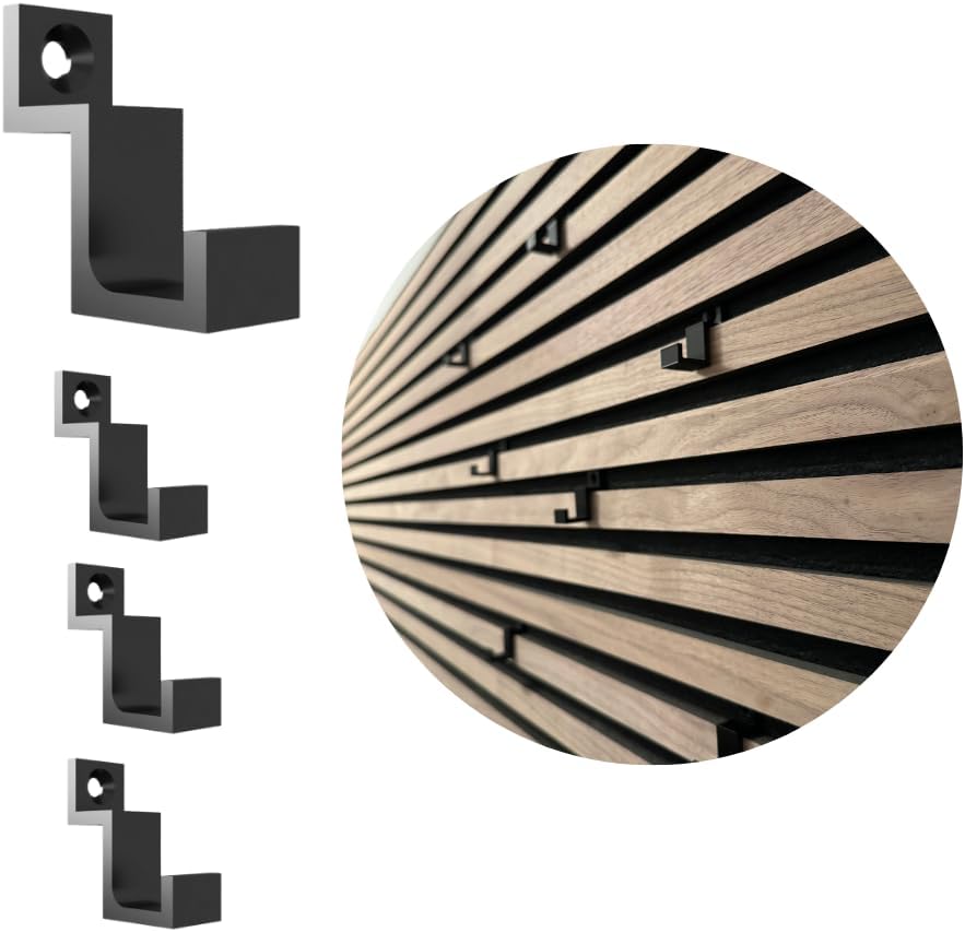 Kleiderhaken für Akustikpaneele mit Wandmontage – 4er Set inkl. Dübel & Schrauben – Horizontale Paneele – 13mm & 15mm – Garderobenhaken Lamellenwand (13 mm, Einzelhaken (4-teilig))