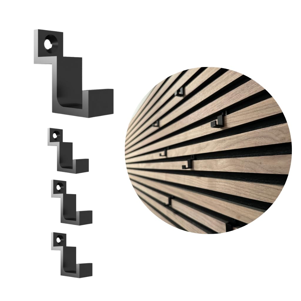 Kleiderhaken für Akustikpaneele mit Wandmontage – 4er Set inkl. Dübel & Schrauben – Horizontale Paneele – 13mm & 15mm – Garderobenhaken Lamellenwand (13 mm, Einzelhaken (4-teilig))