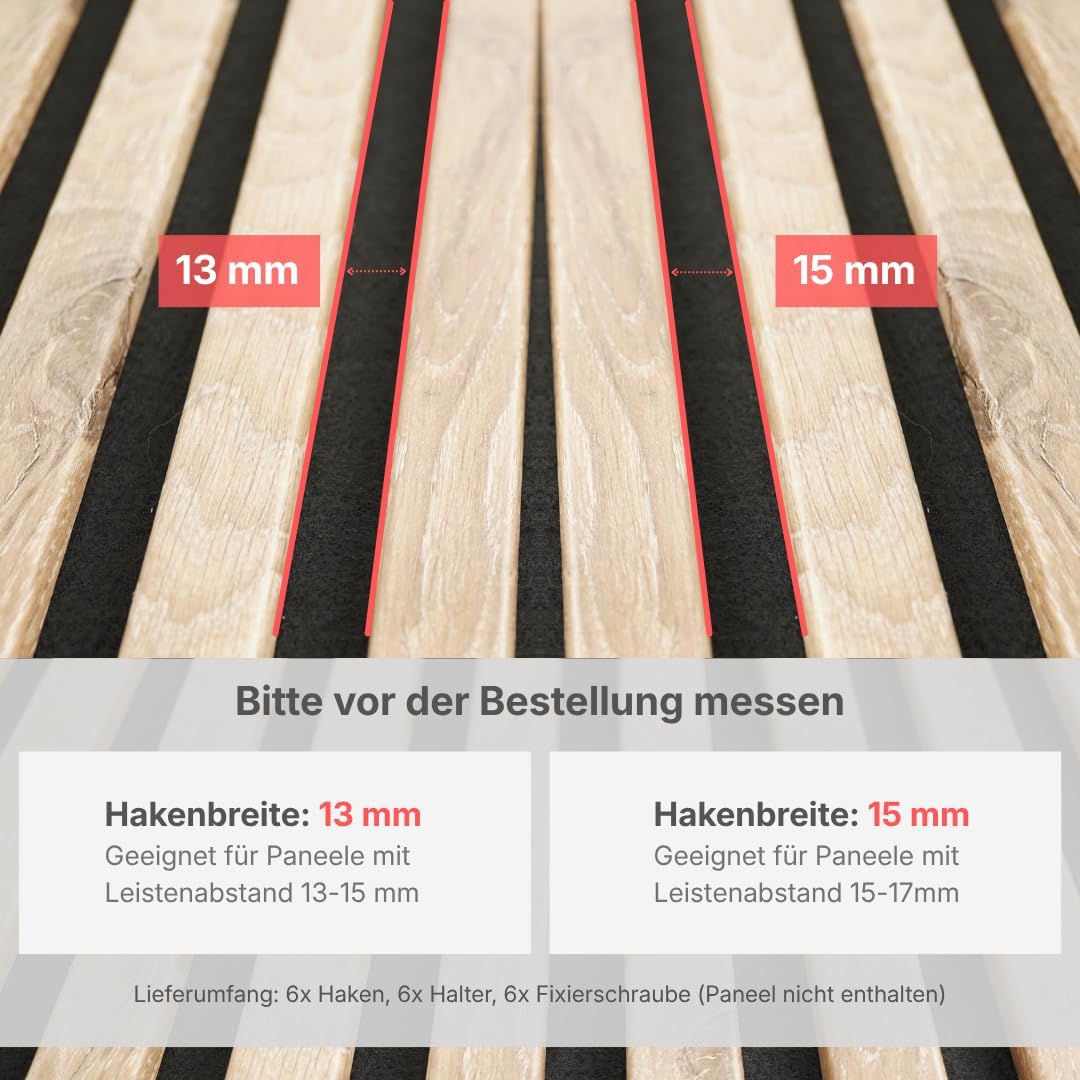 Kleiderhaken für Akustikpaneele & Wandpaneele – 6er Set – Doppelhaken ohne Bohren – Vertikale Paneele – Garderobenhaken Lamellenwand – 13mm & 15mm (13 mm, Doppelhaken (6er Set))