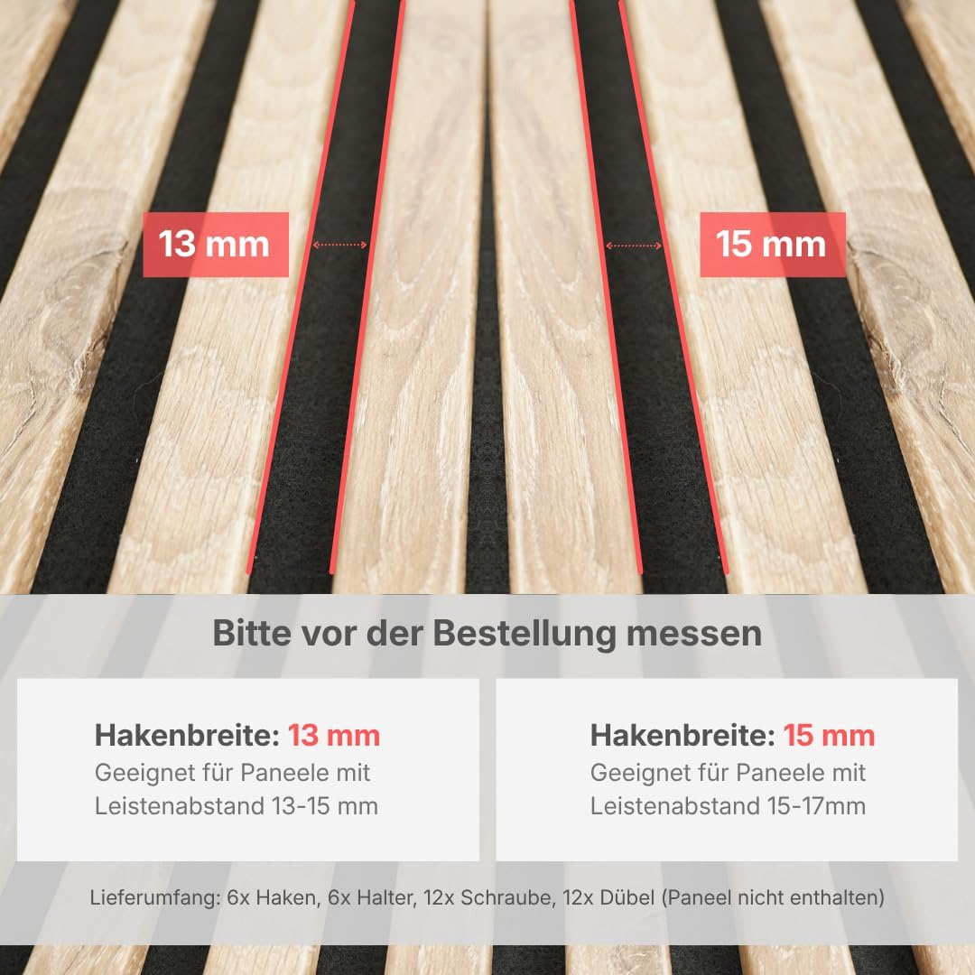Kleiderhaken für Akustikpaneele & Wandpaneele – 6er Set – Doppelhaken mit verstecktem Halter – Unsichtbare Schrauben – Vertikale Paneele – 13mm & 15mm – Garderobenhaken (13 mm, Doppelhaken (6er Set))
