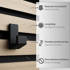 Kleiderhaken für Akustikpaneele & Lamellenwand – Horizontale Ausrichtung – 3er Set – Montage ohne Bohren – Garderobenhaken Holzpaneele | 13mm & 15mm | Für Jacken, Taschen & Basecaps (13 mm, eckig)