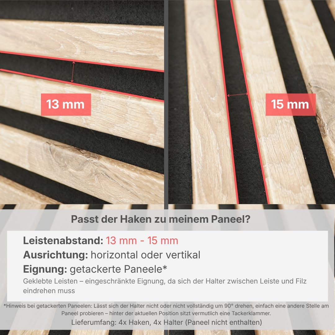Knopfhaken mit Farbinlay für Akustikpaneele – 4er Set – ohne Bohren – 13 mm & 15 mm – horizontal & vertikal – Kleiderhaken (braun, 40 mm, 2.8, Zentimeter)