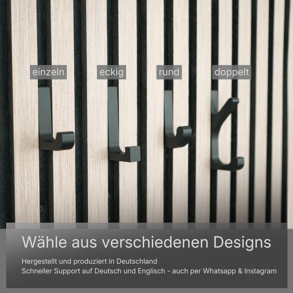 Kleiderhaken für Akustikpaneele mit Click-System – Montage ohne Bohren – 13mm & 15mm – 5 Designs: einzeln/eckig/rund/doppelt/Basecap – Garderobenhaken Lamellenwand – Schwarz (13 mm, Basecap-Halter)