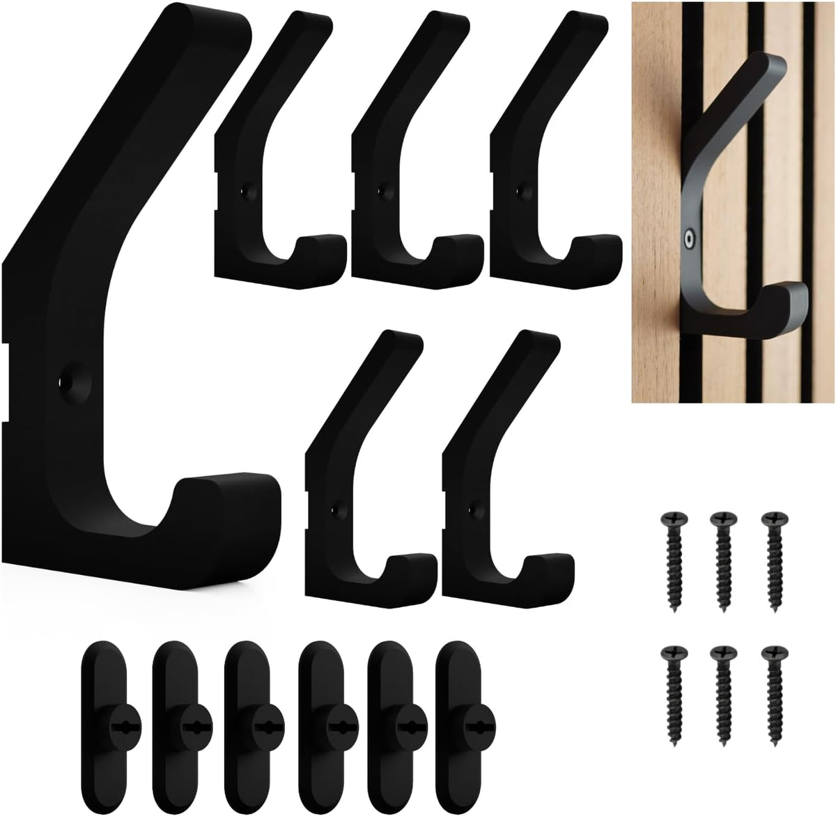 Kleiderhaken für Akustikpaneele & Wandpaneele – 6er Set – Doppelhaken ohne Bohren – Vertikale Paneele – Garderobenhaken Lamellenwand – 13mm & 15mm (13 mm, Doppelhaken (6er Set))