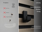 Kleiderhaken für Akustikpaneele & Lamellenwand – Horizontale Ausrichtung – 3er Set – Montage ohne Bohren – Garderobenhaken Holzpaneele | 13mm & 15mm | Für Jacken, Taschen & Basecaps (13 mm, eckig)