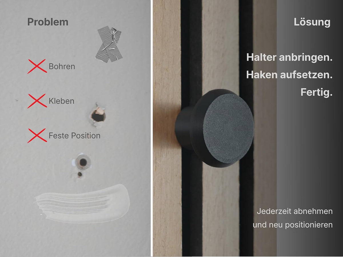 Knopfhaken für Akustikpaneele - 4er Set - ohne Bohren - 13 mm & 15 mm - horizontal & vertikal - 2 Größen - 4 Farben - 2 Längen - Garderobenhaken (braun, 30 mm, 1.7, Zentimeter)