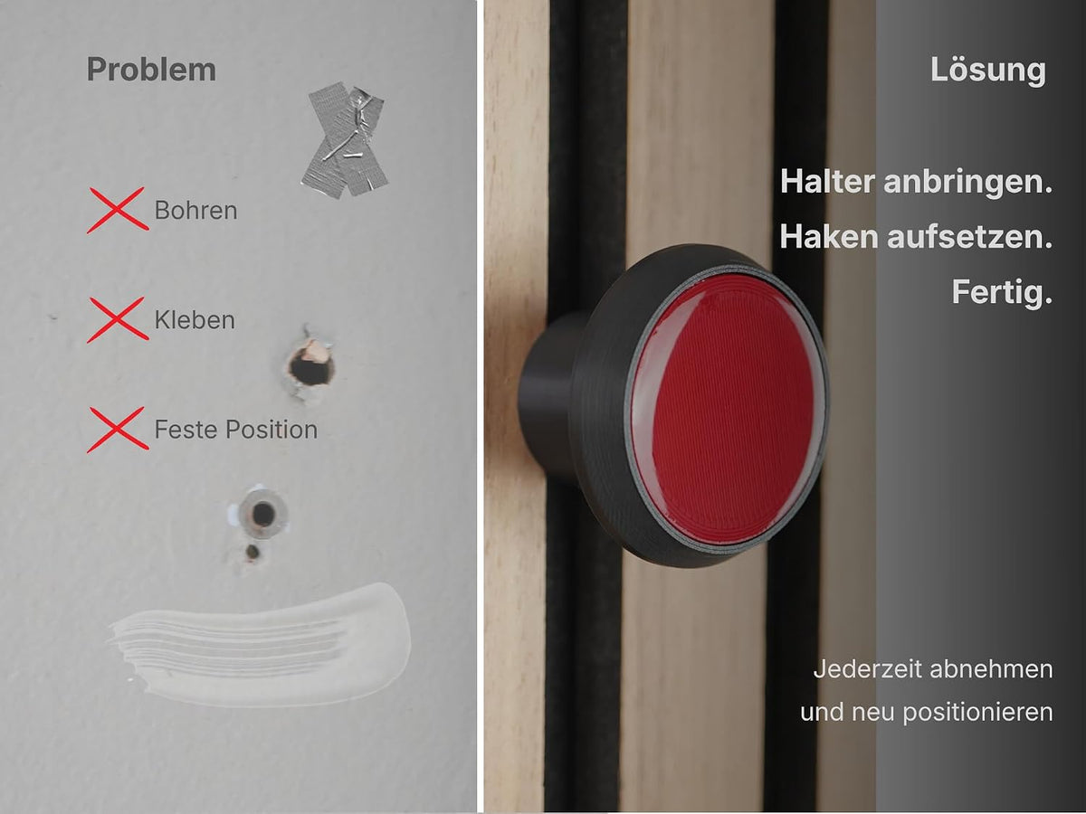 Knopfhaken mit Farbinlay für Akustikpaneele – 4er Set – ohne Bohren – 13 mm & 15 mm – horizontal & vertikal – Kleiderhaken (braun, 40 mm, 2.8, Zentimeter)