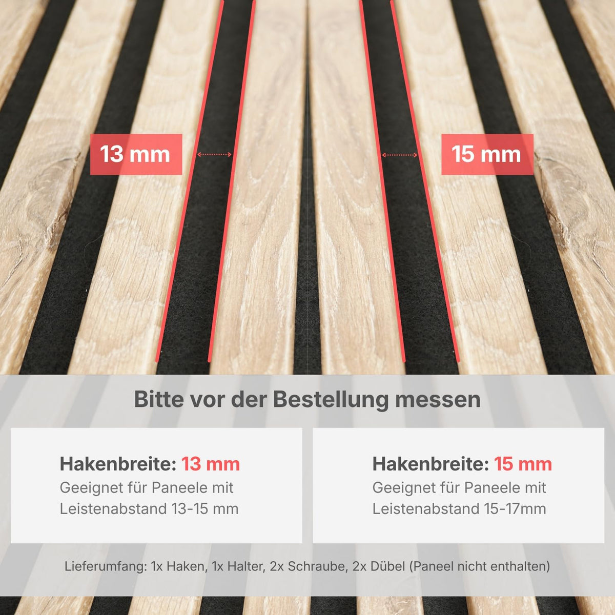 Kleiderhaken für Akustikpaneele mit verstecktem Halter – Unsichtbare Schrauben – Vertikale Lamellenwand – 13mm & 15mm – Garderobenhaken – 3 Designs (13 mm, Doppelhaken)