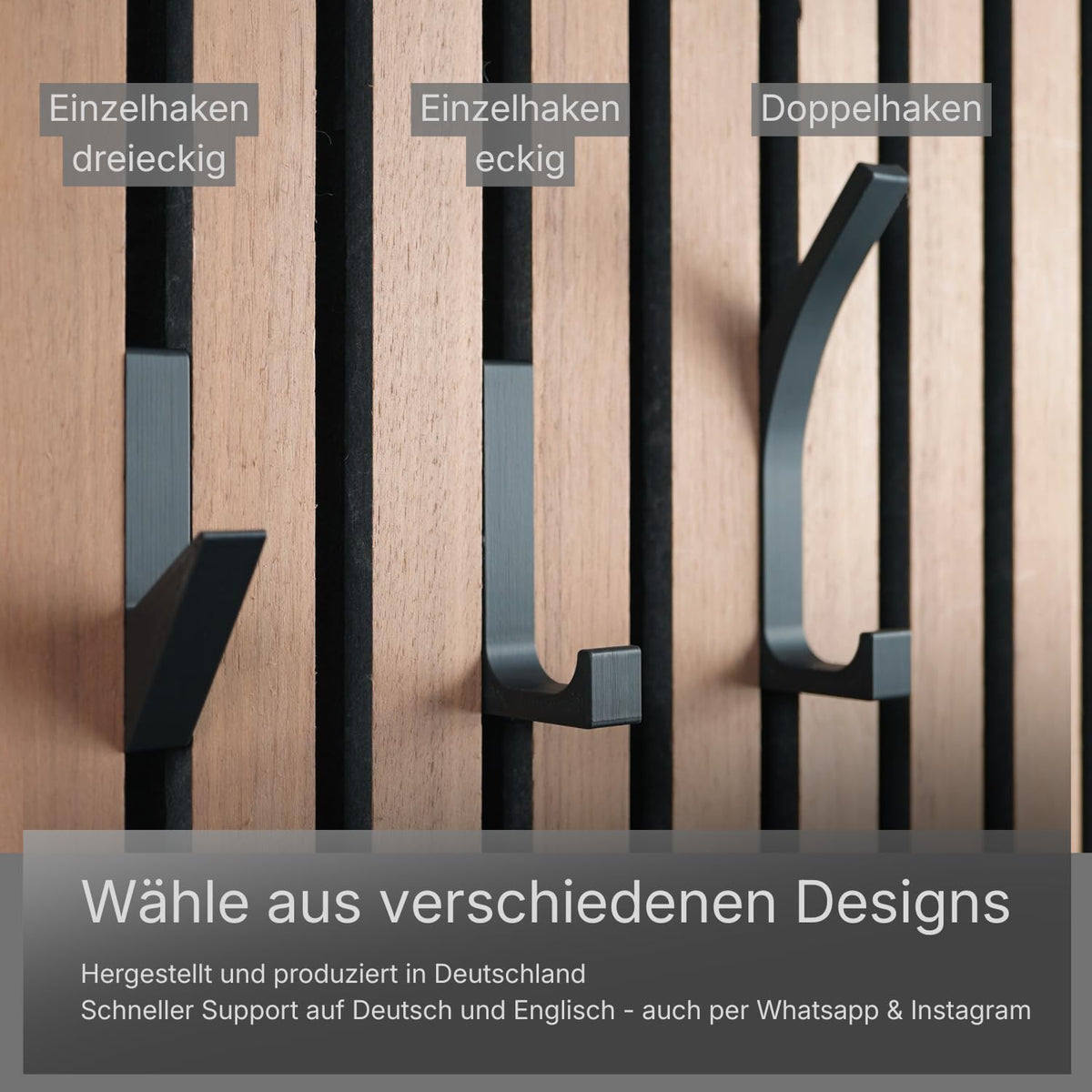 Kleiderhaken für Akustikpaneele mit verstecktem Halter – Unsichtbare Schrauben – Vertikale Lamellenwand – 13mm & 15mm – Garderobenhaken – 3 Designs (13 mm, Doppelhaken)