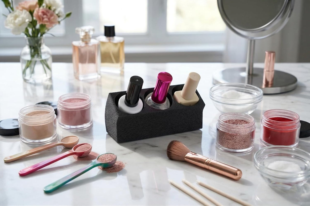 Dipping Powder Flüssigkeiten Halter – Ergonomischer Ständer für 3 Flaschen – Anti-Kipp Design für Maniküre & Nageldesign – 40mm Öffnung (schwarz)