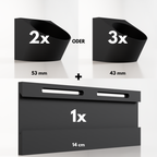 Starterset Schwarz: 1 Schiene 14 cm mit 2 oder 3 Rundhaltern